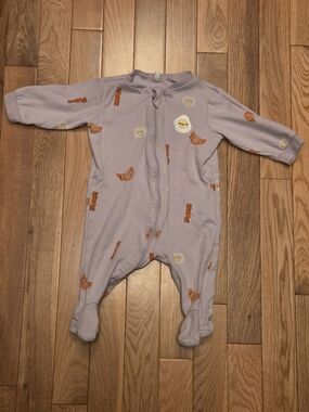 5/$20 Pekkle 3M Lavender Footed One-Piece with Breakfast Bacon And Egg Print